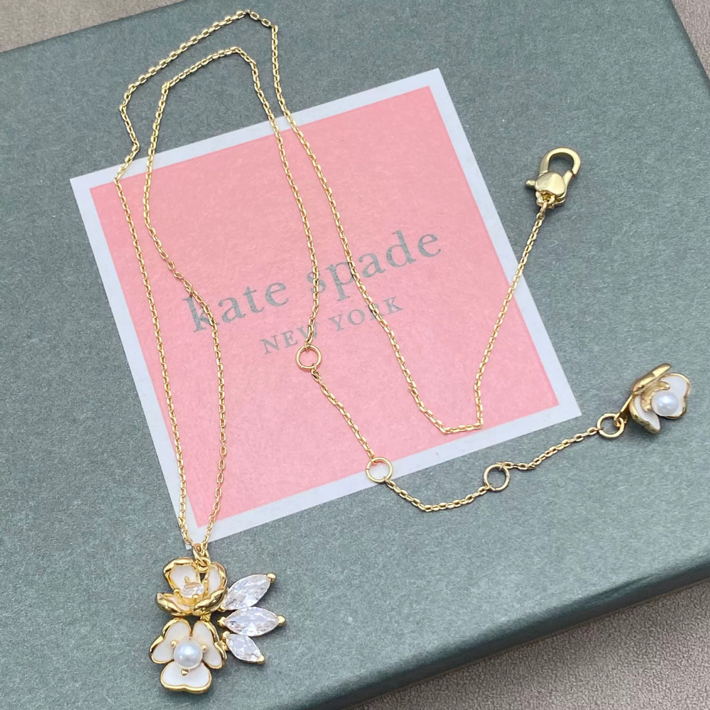 kate spade White Flower Enamel Pearl Zircon Choker Necklace